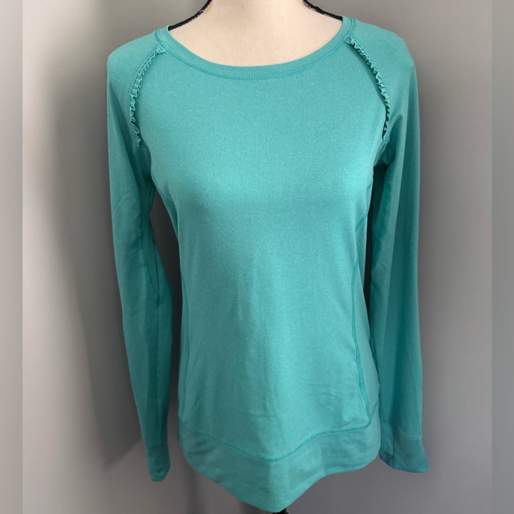 Layer 8 Ruffle Detail Performance Long Sleeve Top Size Small.Thumbholes.